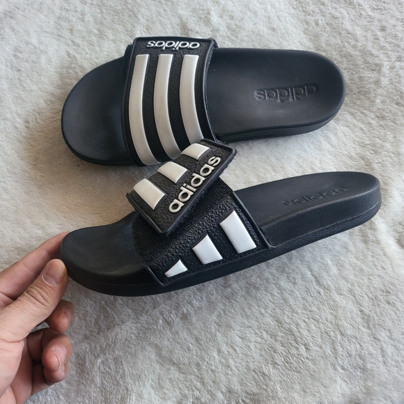 Adidas Velcro Slides Black White Size Youth 4 - Picture 3 of 6